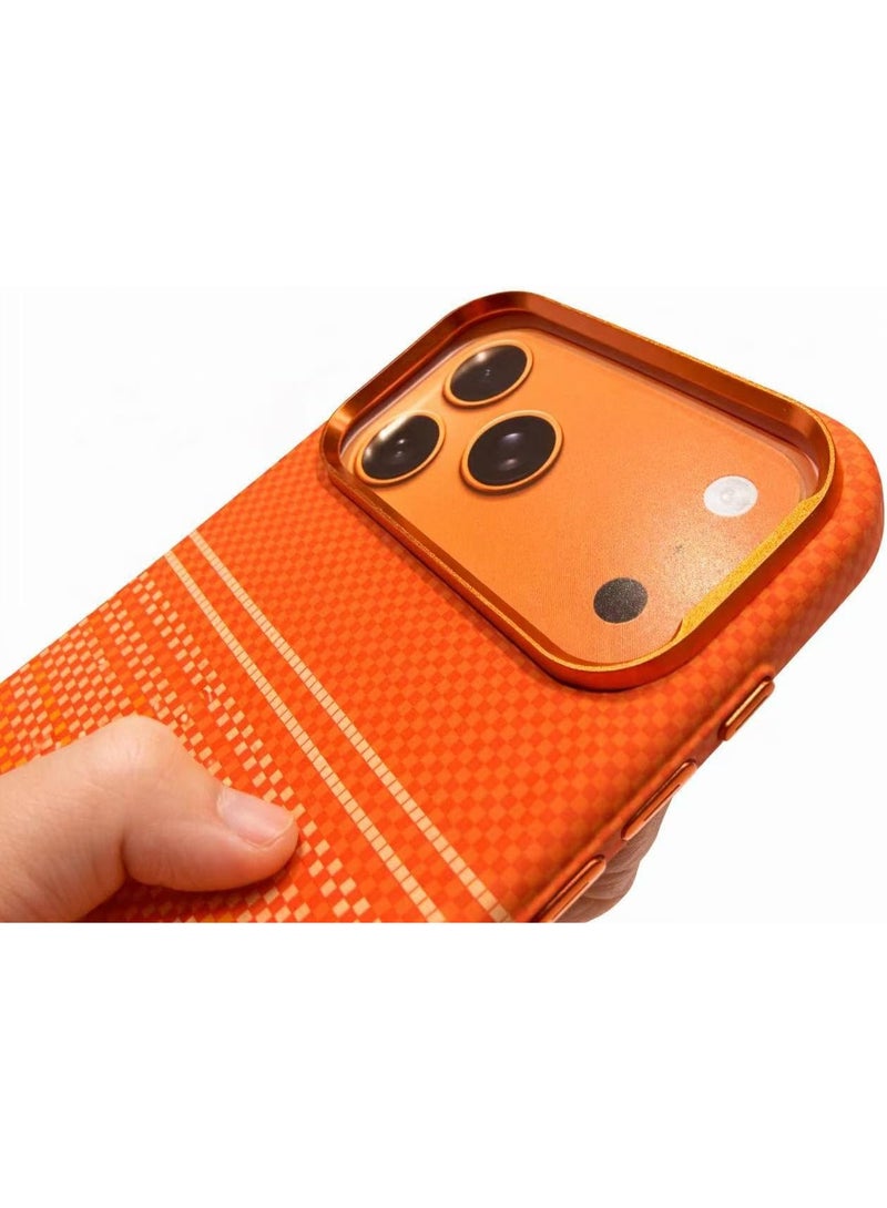 Ecosystem Case For iPhone 17 Pro Max, Aramid Fiber Woven Cover Compatible with Magnetic Wireless charger,1500D Fiber Textures, Slim Fit,Luminous effect, Exceptional Cover 17 Pro Max (Orange 4) - Image 4